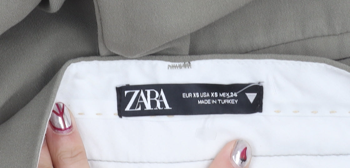 Zara Womens Beige XS Chino Trousers Straight Leg Pleated Workwear
