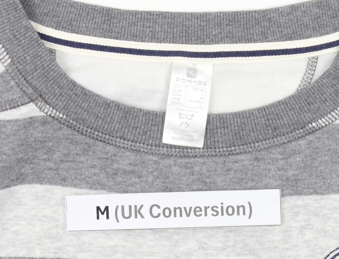 Domyos Men’s Grey Striped Sweatshirt M Regular Fit Pullover