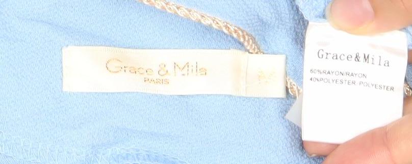 Grace & Mila Womens Blue Sleeveless V-Neck Tank Top M