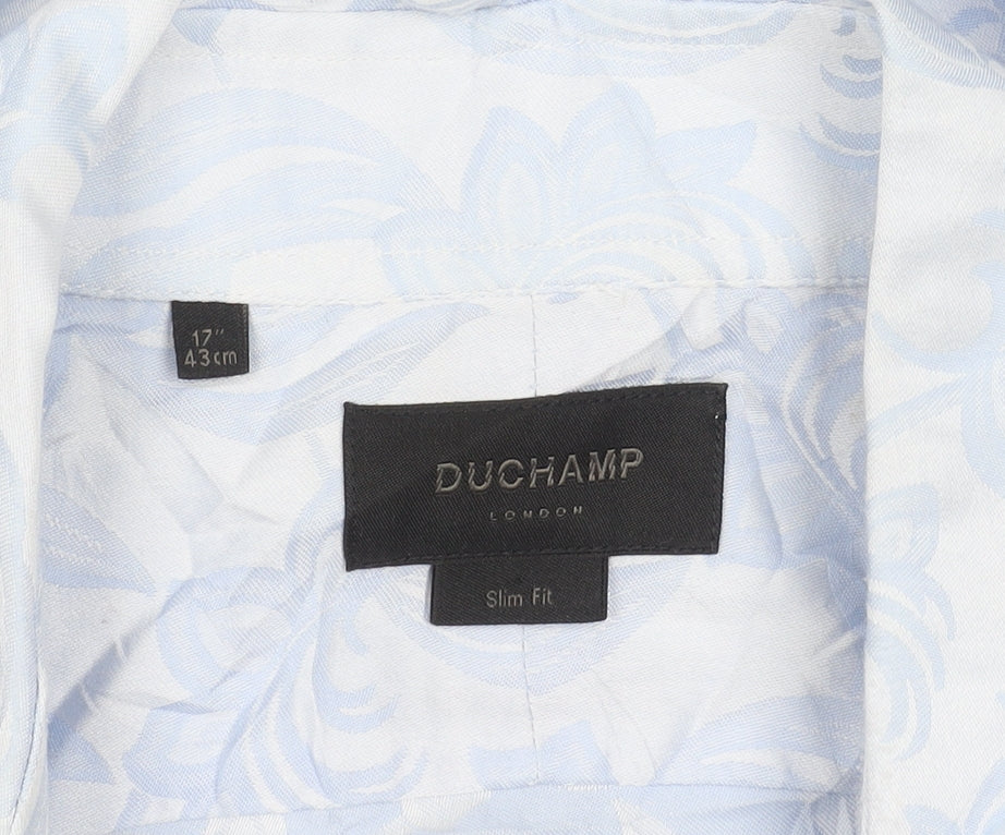 Duchamp London Men's Blue Slim Fit Long Sleeve Floral Cotton Shirt 17in