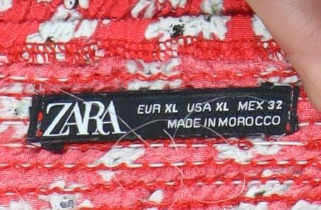 Zara Women Red Floral Cropped Blouse Top XL Summer Sleeveless