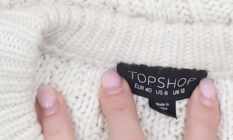 Topshop Women Ivory Cable-Knit Jumper UK 12 Regular Fit
