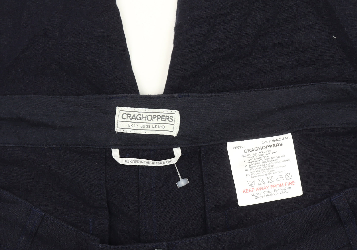 Craghoppers Womens Blue Size 12 Chino Trousers Cotton Rayon