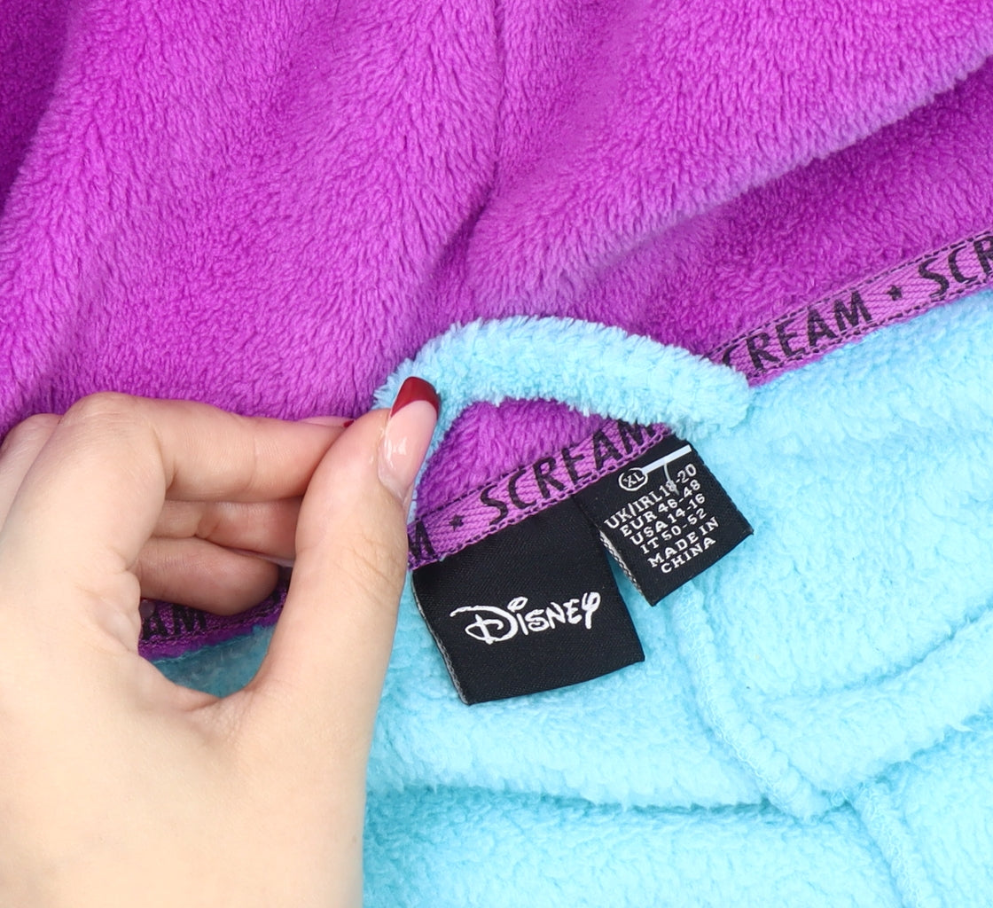 Disney Monsters Inc Sulley Blue Purple Polka Dot Fleece Onesie XL Unisex Hooded Zip