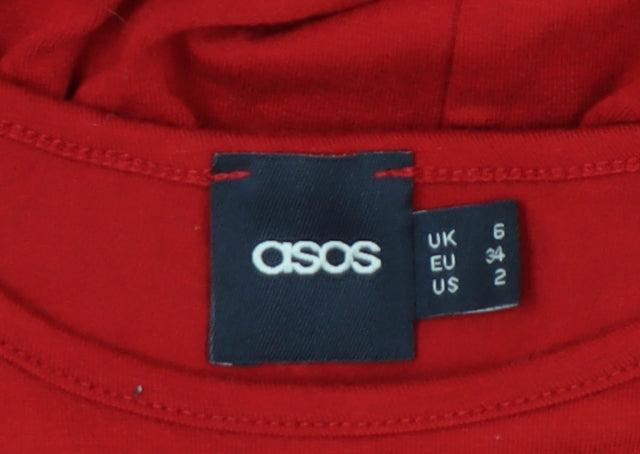 ASOS Women’s Red Skater Dress Size 6 Sleeveless Jersey Stretch