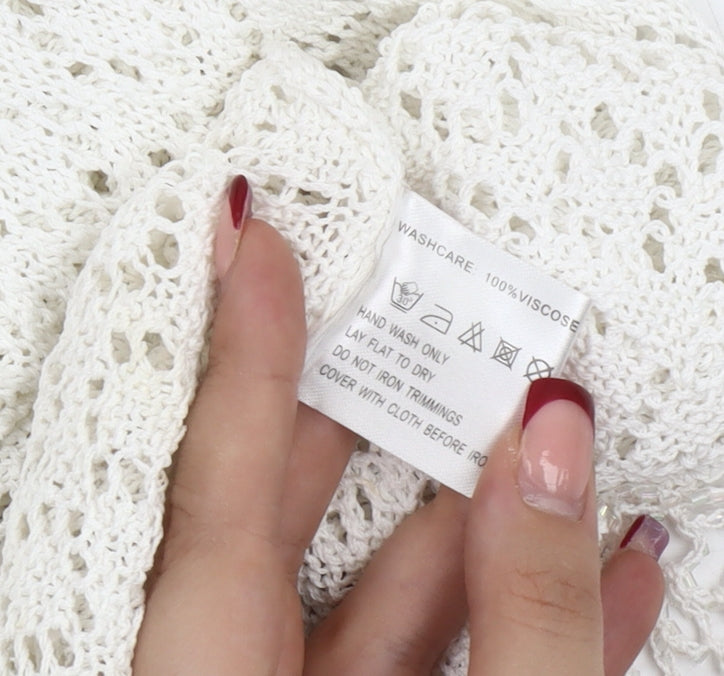 Al Paradise Women White L Open-Knit Beaded Short Sleeve Cardigan