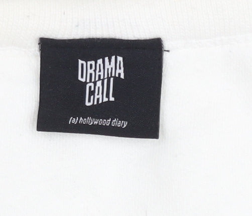 Drama Call Womens White Sequin Logo Long Sleeve Sweatshirt Size L