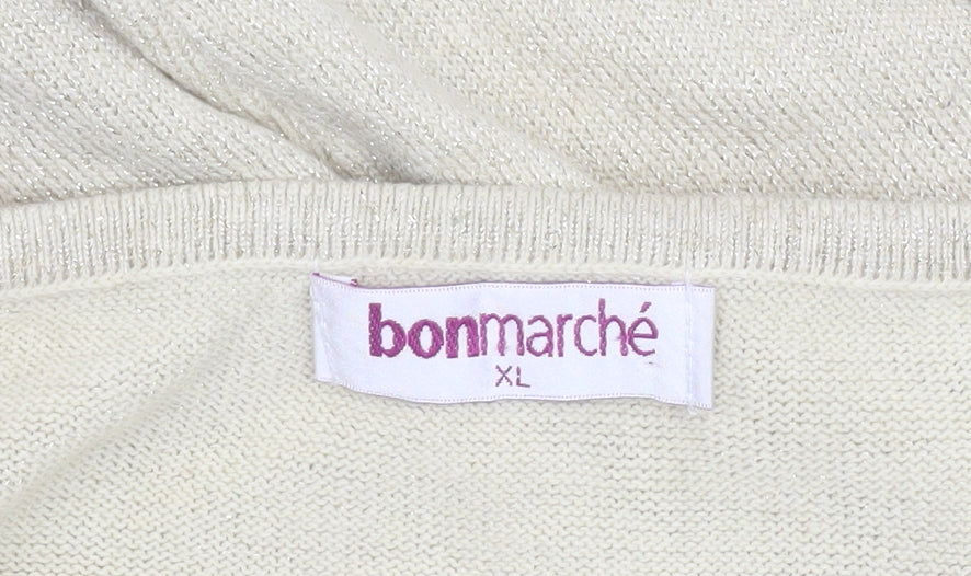 Bonmarché Women’s Beige V-Neck Pullover Jumper XL Long Sleeve Knit