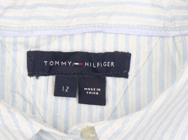 Tommy Hilfiger Girls Blue Striped Ruffle Blouse Shirt 12 Years Long Sleeve
