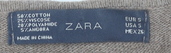 Zara Women’s Brown Angora Blend V-Neck Ruffle Jumper Size 8