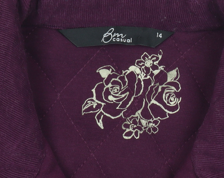 BM Casual Womens Purple Quilted Mid-Length Jacket Size 14