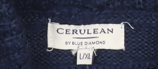 Cerulean Women’s Blue Roll Neck Cable Knit Acrylic Pullover L/XL