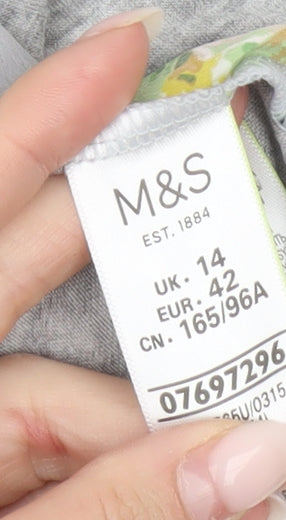 Marks and Spencer Women’s Grey Floral Blouse UK 14 Long Sleeve Tunic