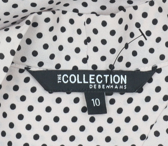 Debenhams Womens White Polka Dot Blouse Size 10 Sleeveless Chiffon