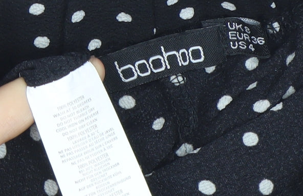 Boohoo Womens Black Polka Dot Wide Leg Cropped Trousers Size 8