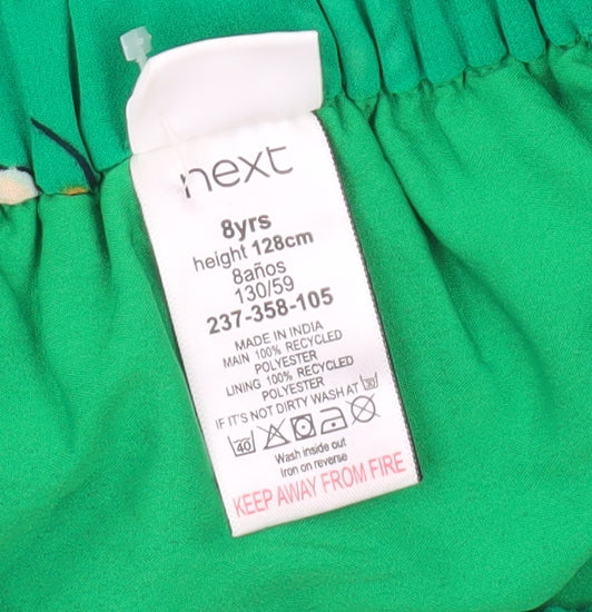 Next Girls Green Floral Pleated Knee Length Skirt Age 8 Years