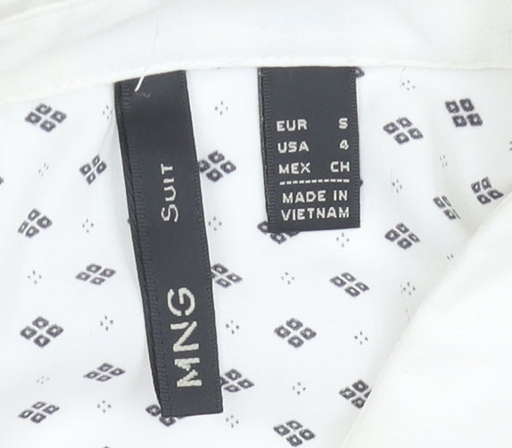MNG Women’s White Geometric Button-Up Shirt Size 8 Long Sleeve