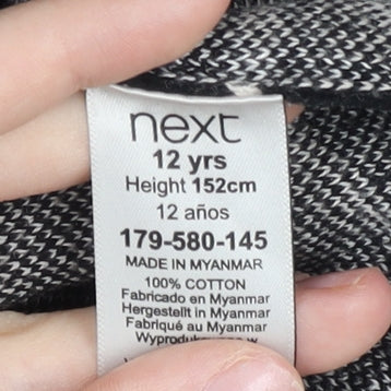 Next Girls Black Geometric Knit Jumper Pullover 12 Years Long Sleeve Cotton