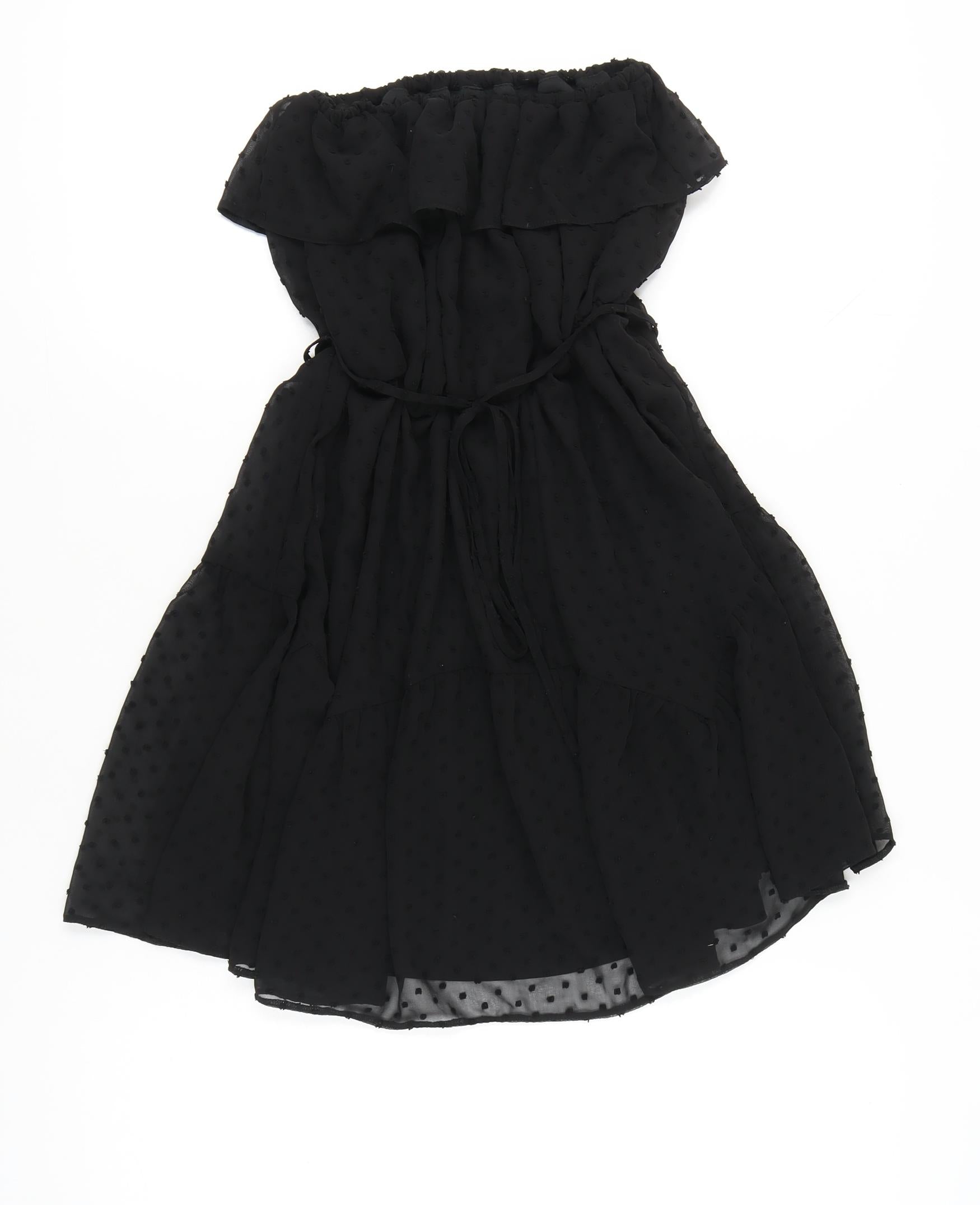 white christmas dresses ASOS Women Black Size 10 Strapless Short Polka Dot Chiffon Dress – Preworn