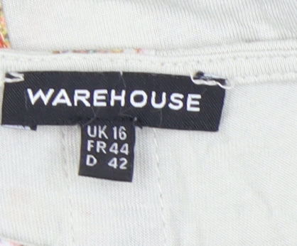 Warehouse Womens Multicoloured Floral Blouse UK 16 Scoop Neck