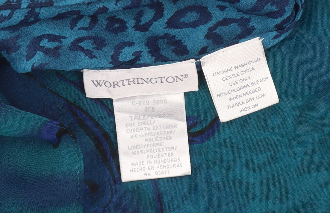 Worthington Women’s Blue Leopard Print Shift Dress Size 14 Midi Sleeveless