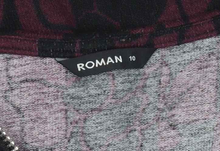 Roman Womens Purple Floral Full Zip Jumper Size 10 V-Neck Long Sleeve