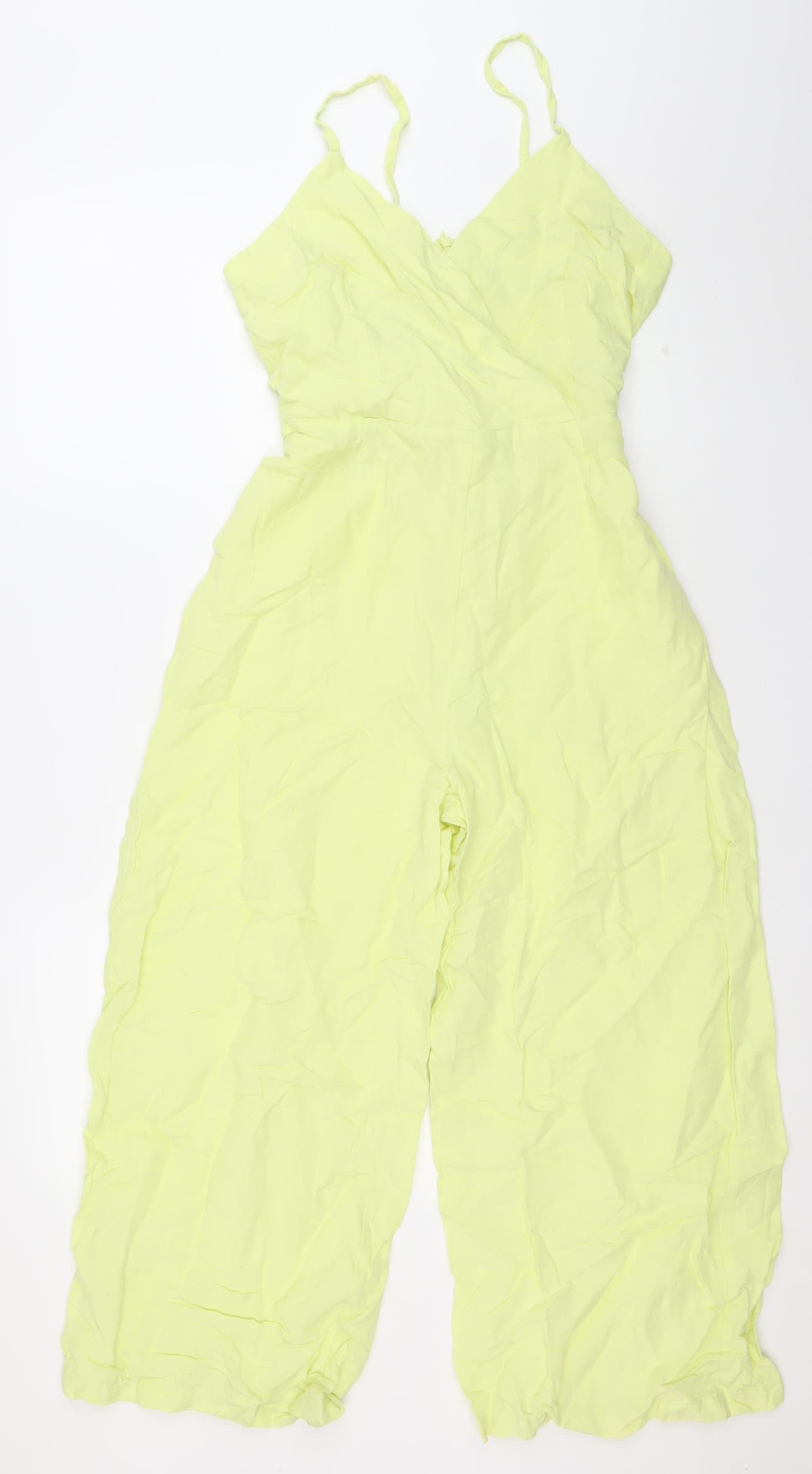 Zara Women's Yellow Viscose Linen Strappy Wide Leg Jumpsuit Size S – Preworn