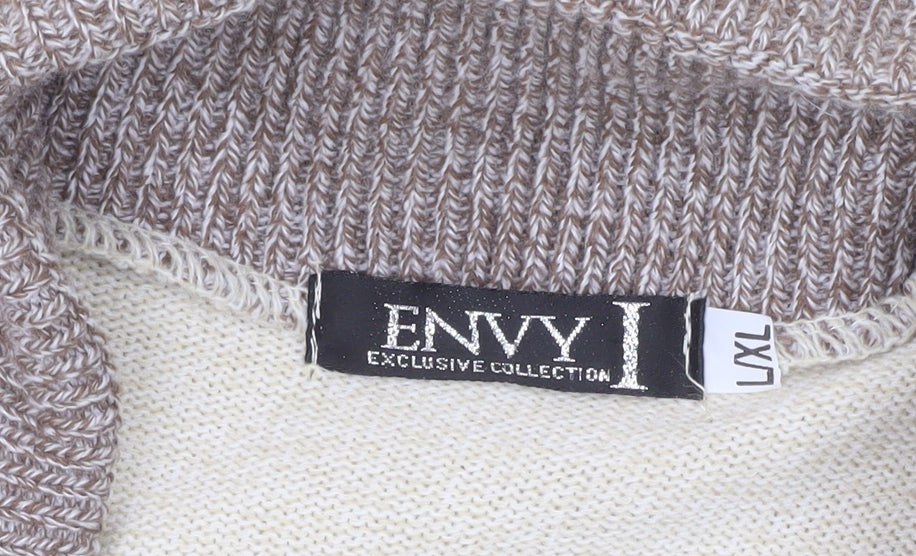 Envy Womens Beige Cardigan L Collared Knit Long Sleeve Jumper