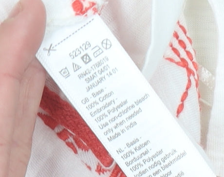Monsoon Women White Red Embroidered Tunic Blouse Top M