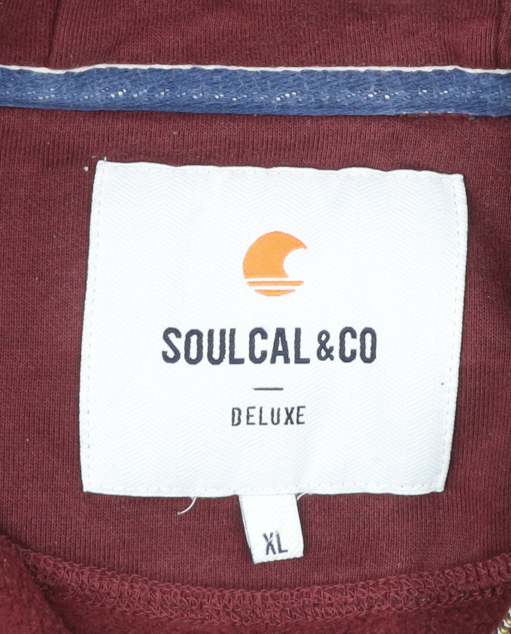 SoulCal & Co Men’s Red Blue XL Half Zip Hoodie with Logo & Pockets