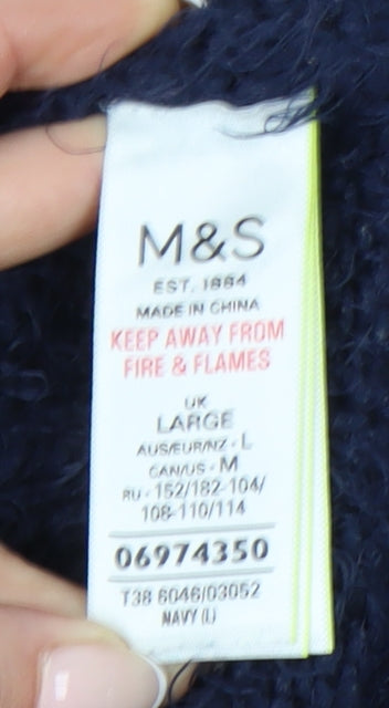 Marks and Spencer Womens Blue L V-Neck Chunky Knit Pullover Jumper