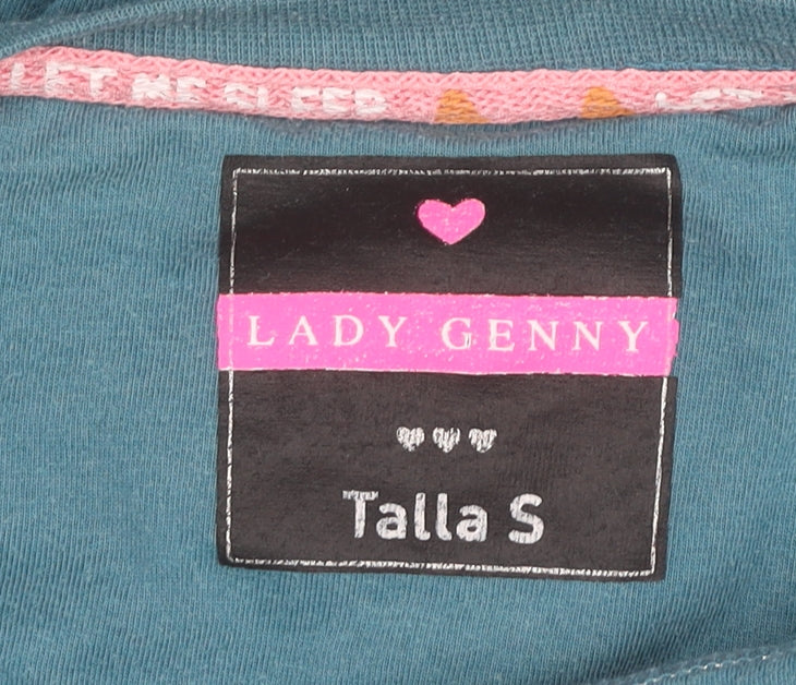 Lady Genny Womens Blue Cotton Long Sleeve Funny Cat Nightshirt S