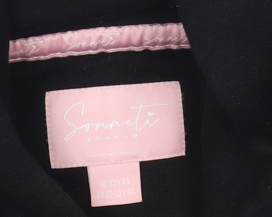 Sonneti Girls Black White Pink Pullover Hoodie 12-13Y Animal Print Logo
