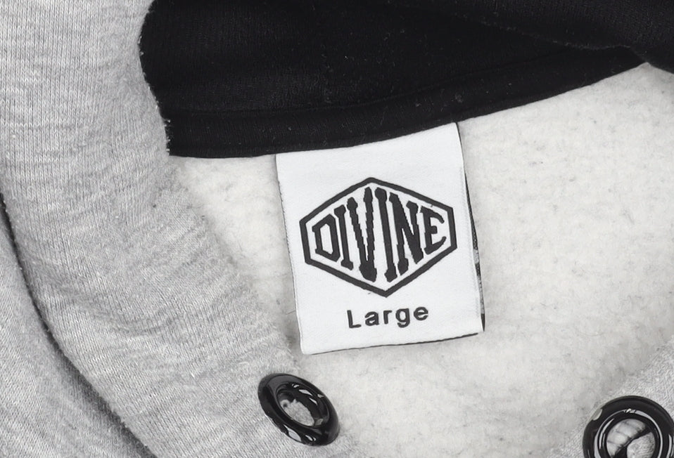 Divine Mens Grey White Black Colour Block Pullover Hoodie Size L