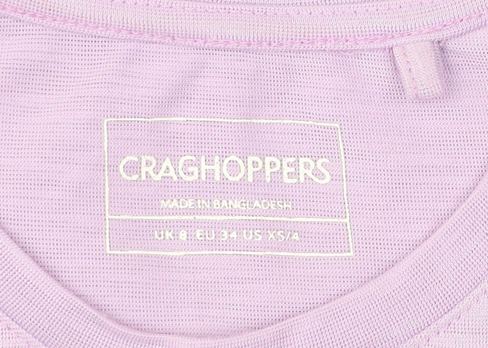 Craghoppers Womens Purple Floral Print T-Shirt UK 8 Short Sleeve