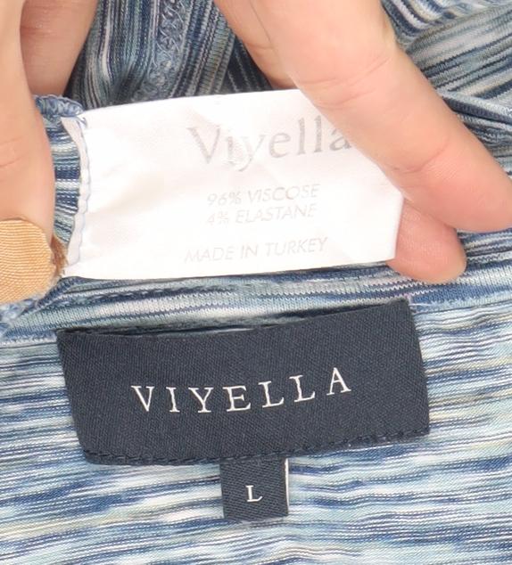 Viyella Womens Blue Striped 3/4 Sleeve V-Neck Top Size L