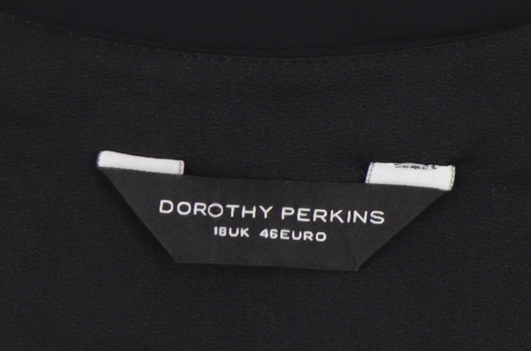 Dorothy Perkins Womens Black Chiffon Bow Blouse UK 18 V-Neck Sleeveless