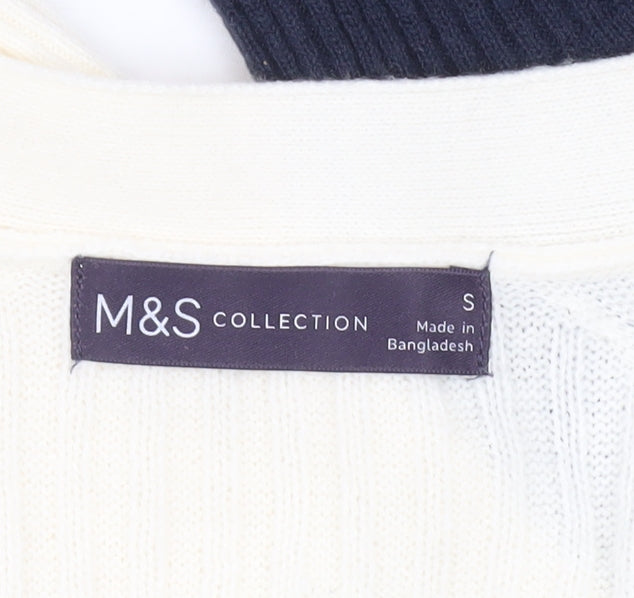 Marks and Spencer Women Ivory Blue Cardigan S Knit Acrylic