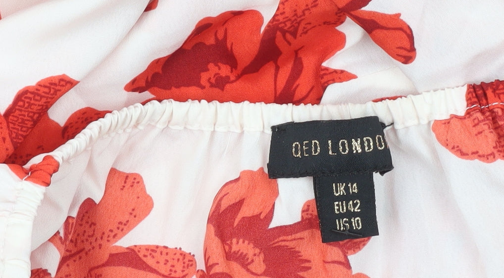 QED London Women’s Red Floral Shift Dress UK 14 Puff Sleeve