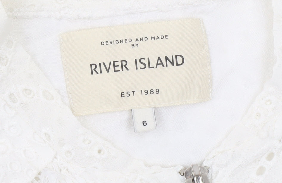 River Island Women White Lace Tunic Top Size 6 Zip Detail