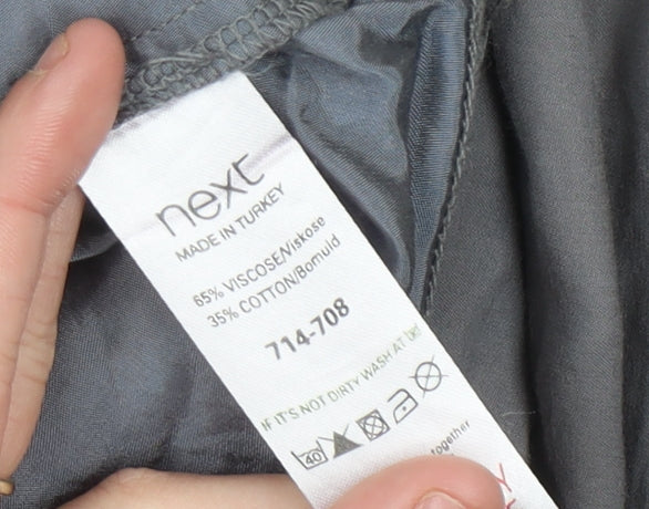 Next Women Grey Blouse Size 12 Tunic Viscose Cotton Long Sleeve
