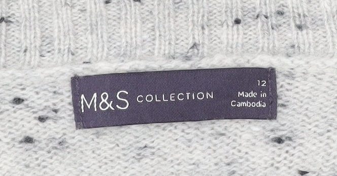 Marks and Spencer Women’s Grey V-Neck Wool Blend Jumper Size 12