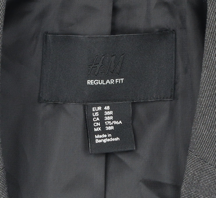 H&M Mens Grey Regular Fit Two-Button Blazer Jacket 38R