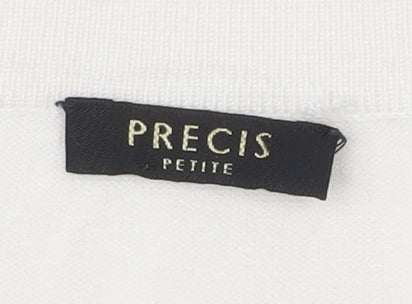 Precis Petite Women Ivory Beaded Scoop Neck Short Sleeve T-Shirt M