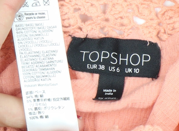 Topshop Women’s Pink Crochet Cropped Blouse Size 10 Off Shoulder
