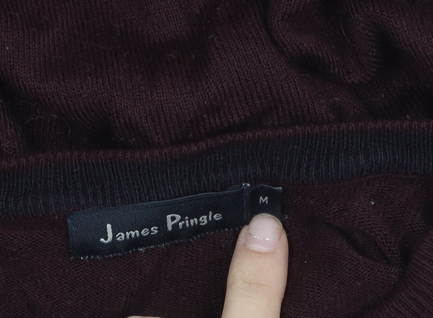 James Pringle Men's Brown M V-Neck Acrylic Pullover Jumper