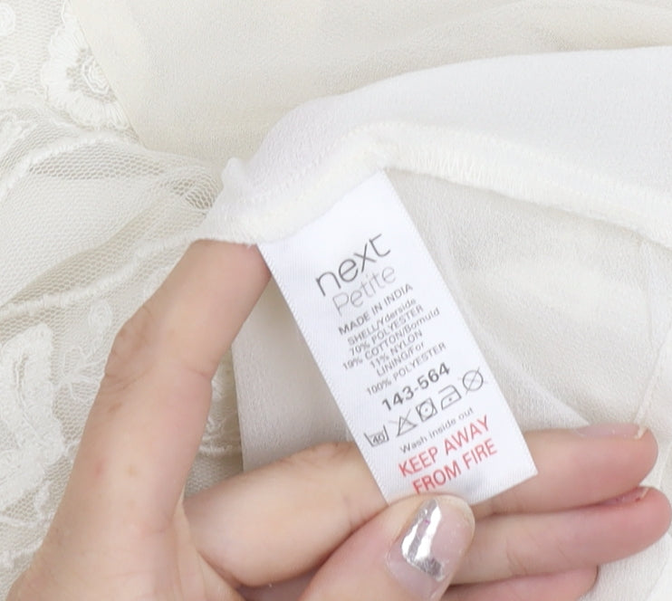 Next Women’s Ivory Petite Blouse Size 14 Mock Neck Lace Detail