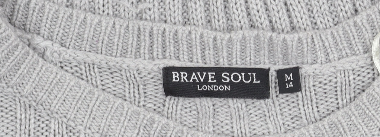 Brave Soul Womens Grey Knit Tunic Jumper Size M 14 Crew Neck Long Sleeve