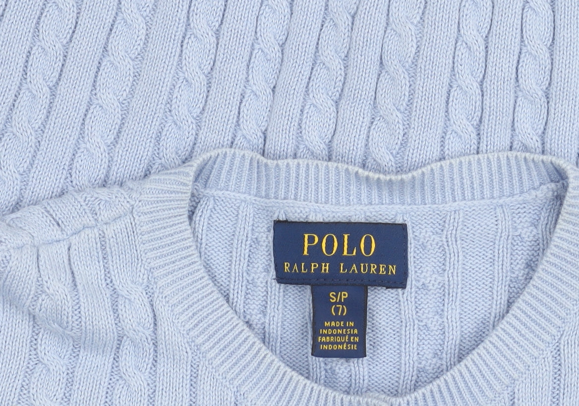 Ralph Lauren Girls Blue Cotton Cable Knit Cardigan Jumper Age 7 Years