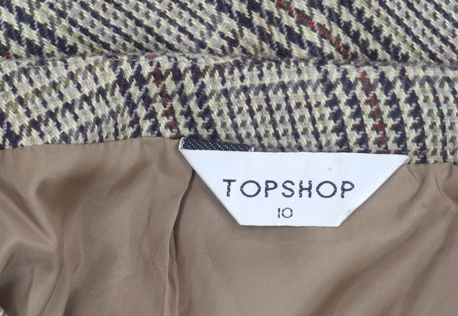 Topshop Women’s Beige Check Tweed Short Pencil Skirt Size 10